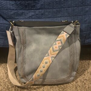 Blueish Gray Women's purse with Patterned Strap